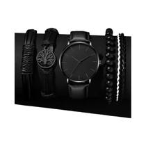 Conjunto De Relógio De Pulso Masculino De Moda Esportiva Quartz 5PCS Luxuoso Com Pulseira De Couro