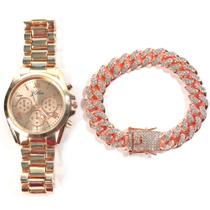 Conjunto de Relógio de Pulso Quartzo Feminino com Pulseira de Strass