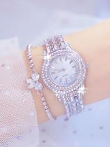 Conjunto de Relógio de Quartzo Feminino com Cristais - 2 Peças com Pulseira de Liga