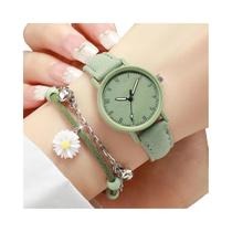 Conjunto De Relógio De Quartzo Feminino Fashion 2PCS Com Pulseira De Couro E Mostrador Árabe,