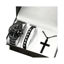 Conjunto de Relógio de Quartzo Masculino - Aço Inoxidável com Pulseira e Colar