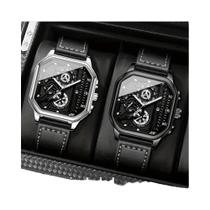 Conjunto De Relógio De Quartzo Masculino De Luxo Com Pulseira De Couro E Calendário, 2 Peças,