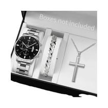 Conjunto De Relógio De Quartzo Masculino Para Negócios 3PCS Clássico Com Mostrador Redondo Pulseira