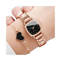 Conjunto De Relógio De Quartzo Quadrado Feminino Com Pulseira De Aço Inoxidável E Bracelete Em Forma Conjunto De Relógio De Quartzo Quadrado Feminino Com Pulseira De Aço Inoxidável E Bracelete Em Forma