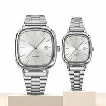 Conjunto de Relógios de Casal Quartzo, Aço Inoxidável, Calendário Presente Ideal para o Natal