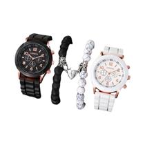 Conjunto De Relógios De Moda Para Casais Com Pulseira De Silicone, Analógico, Quartzo, Braceletes Conjunto De Relógios De Moda Para Casais Com Pulseira De Silicone, Analógico, Quartzo, Braceletes