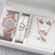 Conjunto De Relógios De Pulso Femininos De Moda Com 6 Peças, Mostrador Fosco, Pulseira De Couro E