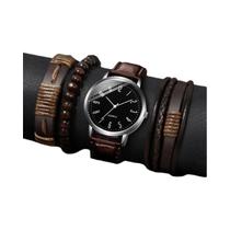 Conjunto De Relógios De Pulso Masculinos Com Pulseira De Couro Casual, 4 Peças, Mostrador Árabe, Conjunto De Relógios De Pulso Masculinos Com Pulseira De Couro Casual, 4 Peças, Mostrador Árabe,