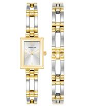 Conjunto de relógios femininos Anne Klein com pulseira prateada/dourada