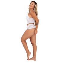 Conjunto de Renda Espera Marido Lingerie c/ Forro Sensual Sem Bojo Cropped Calcinha Calesson Caleçon