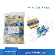 Conjunto De Resistores De Filme Metálico 150/300PCS 1/2W 1W 2W 3W Kit De Sortimento 0.1R~820K Ohm 1%