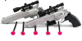Conjunto de revolver grande lança dardos cromado arma brinquedo