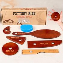 Conjunto de Ribs para Cerâmica Luna Clay 6 Peças em Madeira de Cerejeira Conjunto de Ribs para Cerâmica Luna Clay 6 Peças em Madeira de Cerejeira