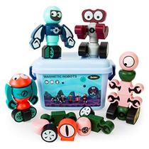 Conjunto de robôs magnéticos Boley - 35 ímãs de peças para crianças com caixa de armazenamento - Construção de Empilhamento de Ímãs Educacionais PARA Meninos e Meninas