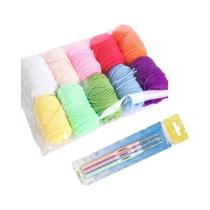 Conjunto De Rolos De Fio De Lã Com 3 Agulhas De Crochê, Ferramentas De Artesanato Para Iniciantes Em