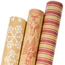 Conjunto de rolos de papel de embrulho Kraft de Natal LaRibbons 43x3 m Conjunto de rolos de papel de embrulho Kraft de Natal LaRibbons 43x3 m
