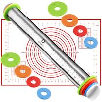Conjunto de rolos e tapetes para assar pastelaria em aço inoxidável Quellance Conjunto de rolos e tapetes para assar pastelaria em aço inoxidável Quellance