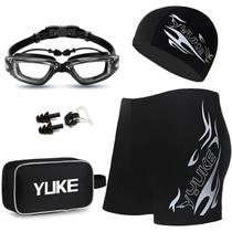 Conjunto de roupa de banho para homens 5 em 1 com tampões de ouvido, touca de natação e óculos