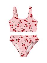 Conjunto de roupa de banho RoseSeek Girl's Listred Bowknot 12Y rosa cereja