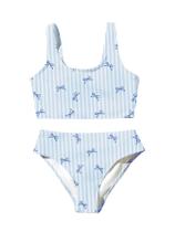 Conjunto de roupa de banho RoseSeek Girl's Striped Bowknot 9Y azul branco