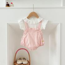 Conjunto De Roupa De Bebê Moda Verão: Macacão De Renda E Camiseta De Musselina Para Meninas