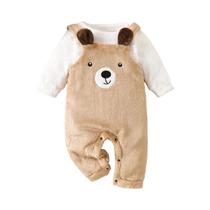 Conjunto De Roupa De Bebê Unissex De Pelúcia Com Urso 2 Peças: Macacão De Lã, Suéter E Gorro Para