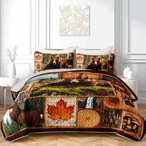 Conjunto de roupa de cama acolchoada AILONEN Hunting Queen Size Rustic 3 unidades Conjunto de roupa de cama acolchoada AILONEN Hunting Queen Size Rustic 3 unidades