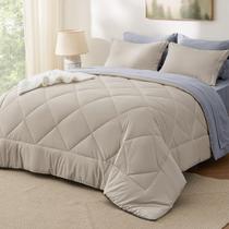 Conjunto de roupa de cama Bedsure Queen Comforter 7 peças reversível bege