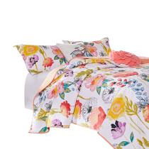 Conjunto de roupa de cama Benzara Mavi de 4 peças Reversível Floral Twin