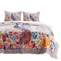 Conjunto de roupa de cama Benzara Tess Microfiber 3 peças com estampa de pavão