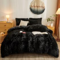 Conjunto de roupa de cama Besfunny Fluffy Black Faux Fur Queen Size Conjunto de roupa de cama Besfunny Fluffy Black Faux Fur Queen Size
