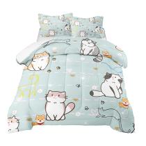 Conjunto de roupa de cama Cat Cartoon Edredom Twin Size para meninas e crianças Conjunto de roupa de cama Cat Cartoon Edredom Twin Size para meninas e crianças