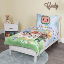 Conjunto de roupa de cama CocoMelon de 4 peças para cama infantil, lindo arco-íris