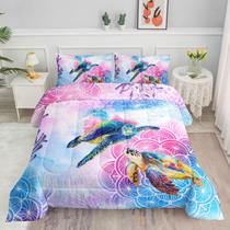 Conjunto de roupa de cama com edredom Datura home Watercolor Turtle Full