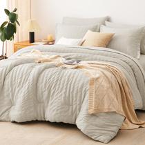 Conjunto de roupa de cama CozyLux Queen Seersucker, edredom de 7 peças de aveia
