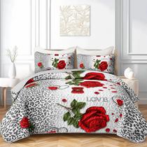 Conjunto de roupa de cama de edredão AILONEN Red Rose Flower Queen Size Conjunto de roupa de cama de edredão AILONEN Red Rose Flower Queen Size