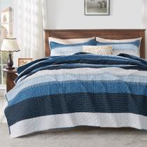 Conjunto de roupa de cama de edredão Andency azul marinho listrado queen size