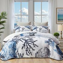 Conjunto de roupa de cama de edredão Coastal Queen Size com 2 fronhas Weesire Blue