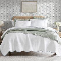 Conjunto de roupa de cama de edredão WDCOZY White Queen com casa de fazenda recortada azul
