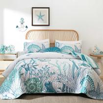 Conjunto de roupa de cama Djoymock Queen 244x229cm Coastal Quilt Microfiber Conjunto de roupa de cama Djoymock Queen 244x229cm Coastal Quilt Microfiber