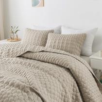 Conjunto de roupa de cama, edredão king size bege com fronhas, 3 peças Conjunto de roupa de cama, edredão king size bege com fronhas, 3 peças