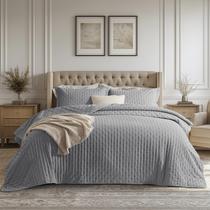 Conjunto de roupa de cama Edredon Bedsure King Ultra Soft Grey 270x240cm