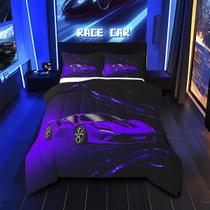 Conjunto de roupa de cama Feelyou Boys Purple Race Car Twin Size 2 peças