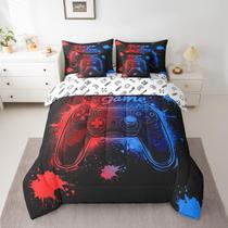 Conjunto de roupa de cama Feelyou Kids Gamer Queen Size com edredom, 7 unidades