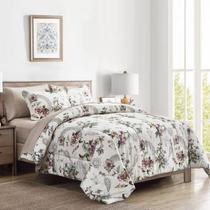 Conjunto de Roupa de Cama Flysheep Queen 7 Peças - Edredom Bege Floral
