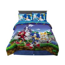 Conjunto de roupa de cama Franco Sonic The Hedgehog em tamanho real, 5 peças