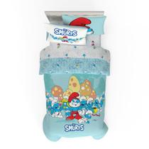 Conjunto de roupa de cama Franco The Smurfs, edredom infantil e lençol duplo