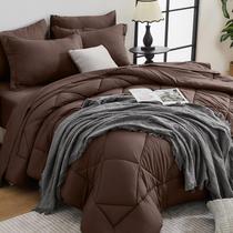 Conjunto de roupa de cama HEVUMYI Queen, 7 peças, marrom ultramacio