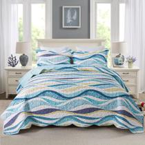 Conjunto de roupa de cama HoneiLife Queen Ocean Quilt 229 x 244 cm 3 unidades