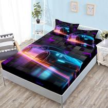 Conjunto de roupa de cama HOSIMA Boys Race Car completo com lençol com elástico e 2 fronhas